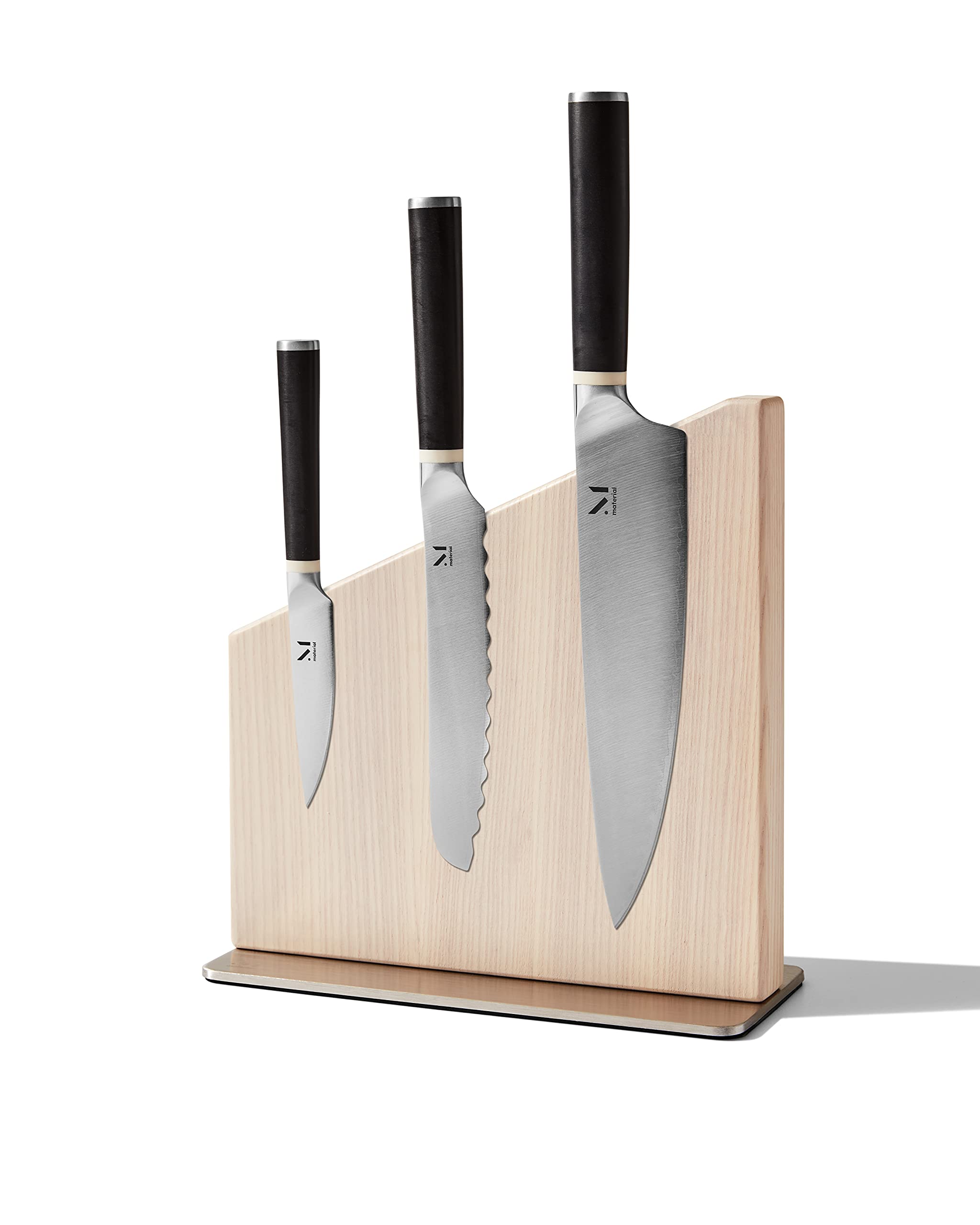 Premium Material Knife Trio Set with Stand - Almost Black & White Ash Wood - Perfect for Home Kitchen, Camping & Outdoor Cooking