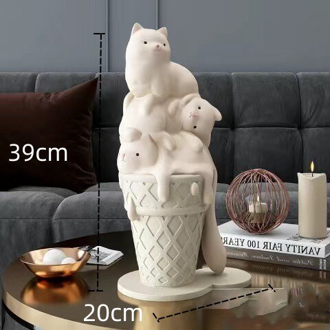 Melted Ice Cream Cat Statue - Unique Resin Sculpture Home Decor for Cat Lovers | Perfect for Living Room, Bedroom, or Office Desk Decoration