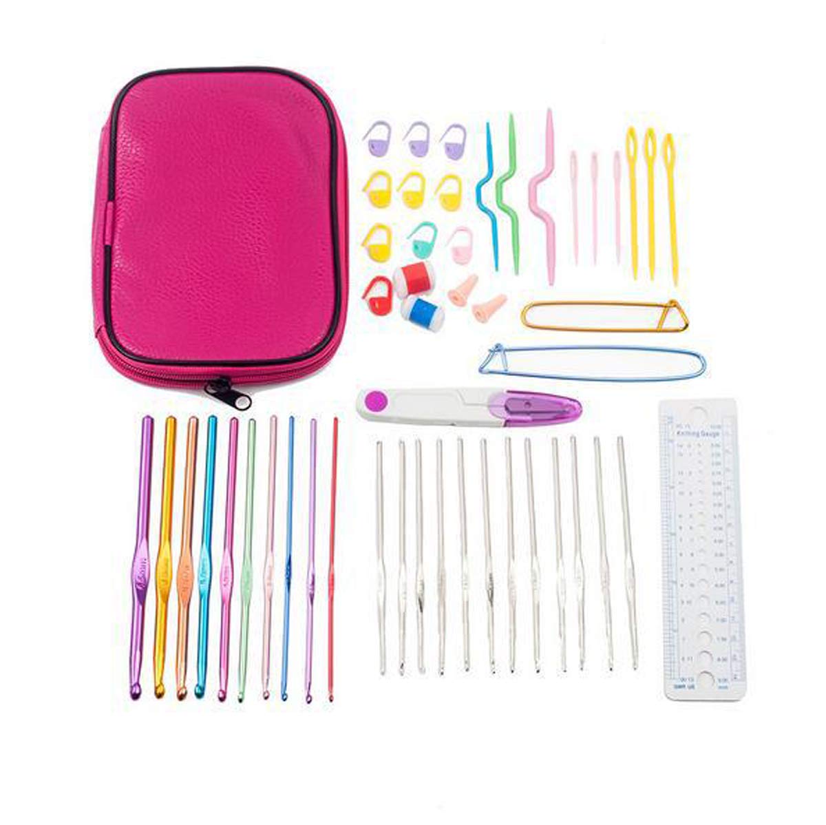 50 PCS DIY Crochet Kit with 22 Crochet Hooks & Sewing Accessories - Ergonomic Knitting Needles, Storage Case - Perfect for Beginners & Crochet Lovers - Great for Handmade Scarves, Hats, and Home Decor Projects