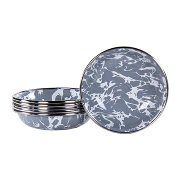 Gray Swirl Enamelware Tasting Dishes - Set of 6 (4.25 Inch) | Perfect for Appetizers, Tapas, Sushi & Party Serving