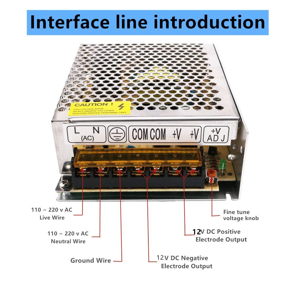 Universal 110V/220V AC to 12V DC 20A 250W Regulated Switching Power Supply - LED Driver Transformer Adapter for CCTV Cameras, Raspberry Pi, LED Strips, Pixel Lights & Radio Systems - Perfect for Home Security, DIY Electronics & Smart Lighting Projects
