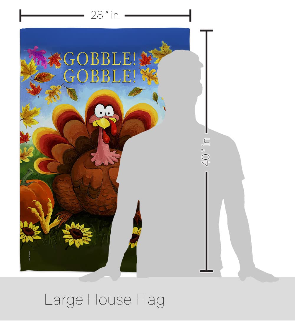 Breeze Decor H113051 Thanksgiving Gobble Fall Decorative Vertical House Flag - Thick Fabric Large Outdoor Banner for Seasonal Holiday Decor