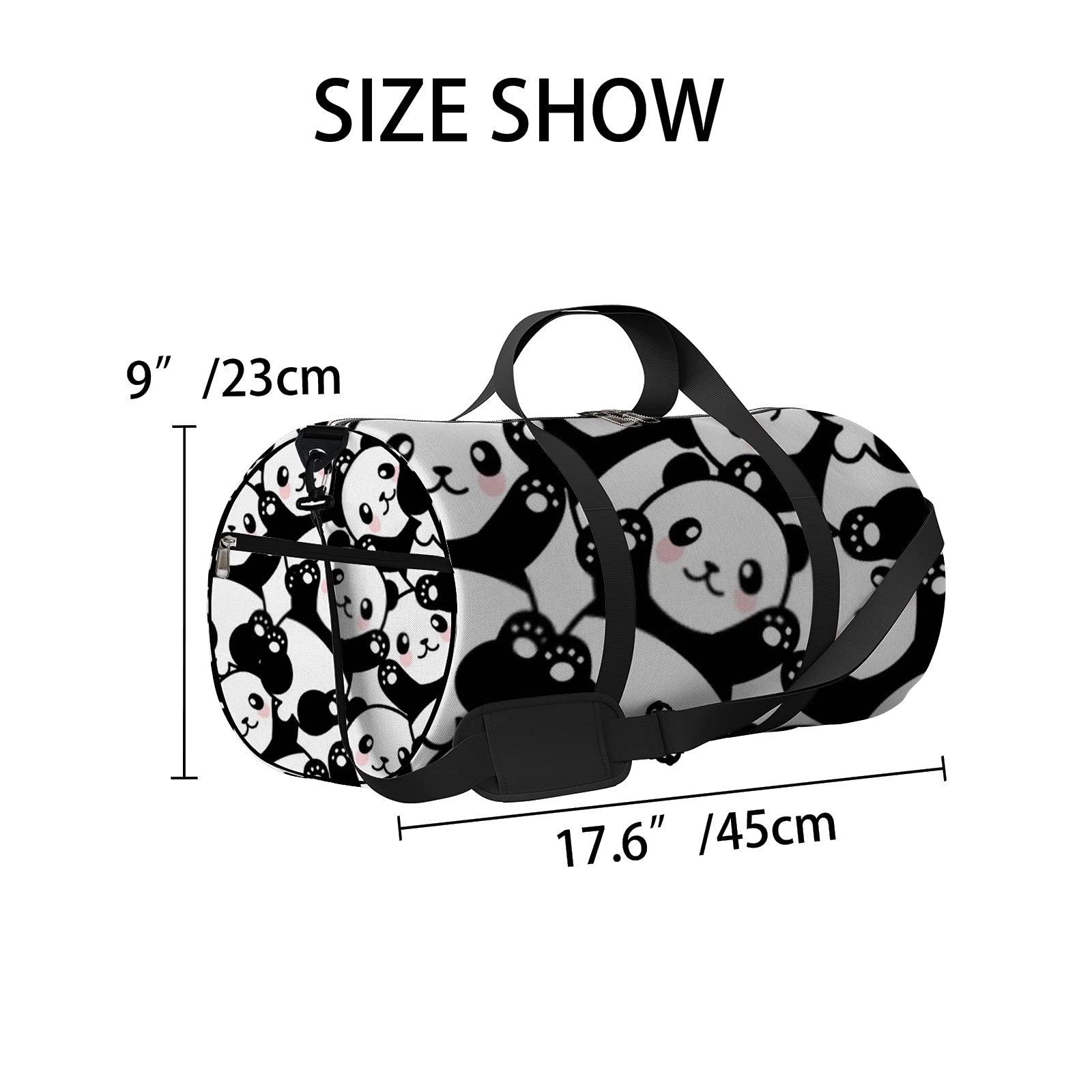 Black and White Cute Kawaii Panda Sports Tote Bag - Waterproof Gym Bag with Shoulder Strap & Zipper Pockets for Men Women - Perfect for Travel, Workout, School & Daily Use