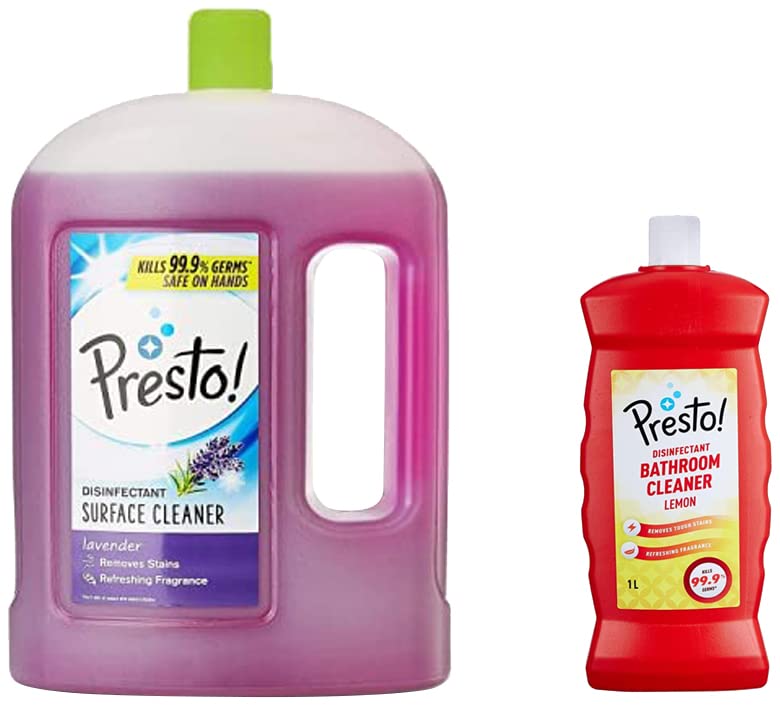 Presto! Lavender Disinfectant Surface & Floor Cleaner 2L + Lemon Bathroom Disinfectant Cleaner 1L - Multi-Purpose Cleaning Kit for Home, Kitchen & Bathroom - Kills 99.9% Germs & Bacteria