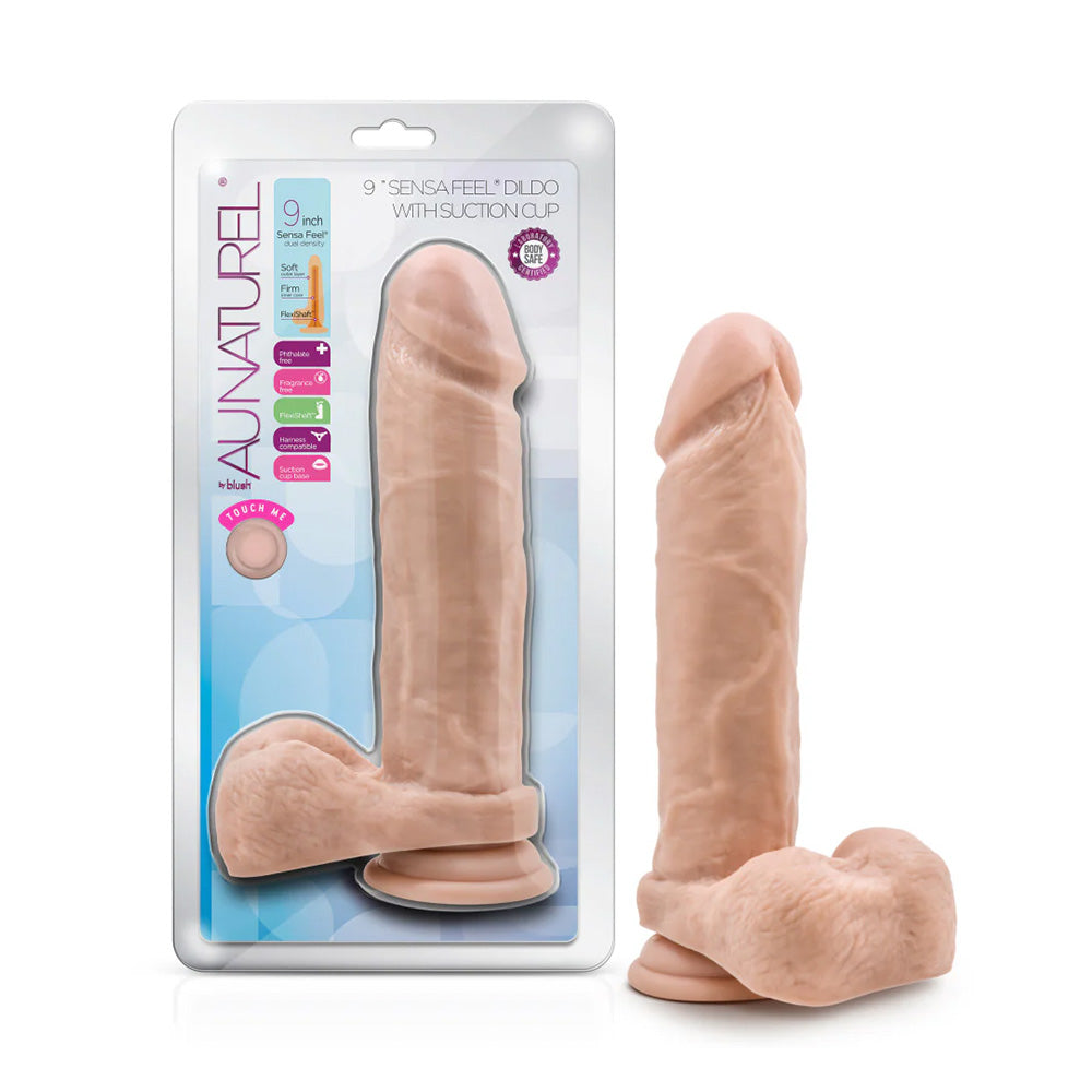 Premium Au Naturel 9 Dual Density Realistic Dildo with Strong Suction Cup - Lifelike Silicone Adult Toy for Couples & Solo Play - Perfect for Bedroom Fun, BDSM, and Discreet Storage