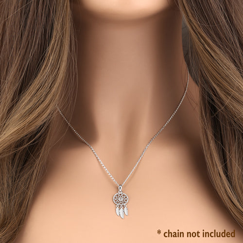 14K White Gold Dream Catcher Pendant Necklace for Women - Elegant Native American Inspired Jewelry Gift for Birthday, Anniversary & Special Occasions