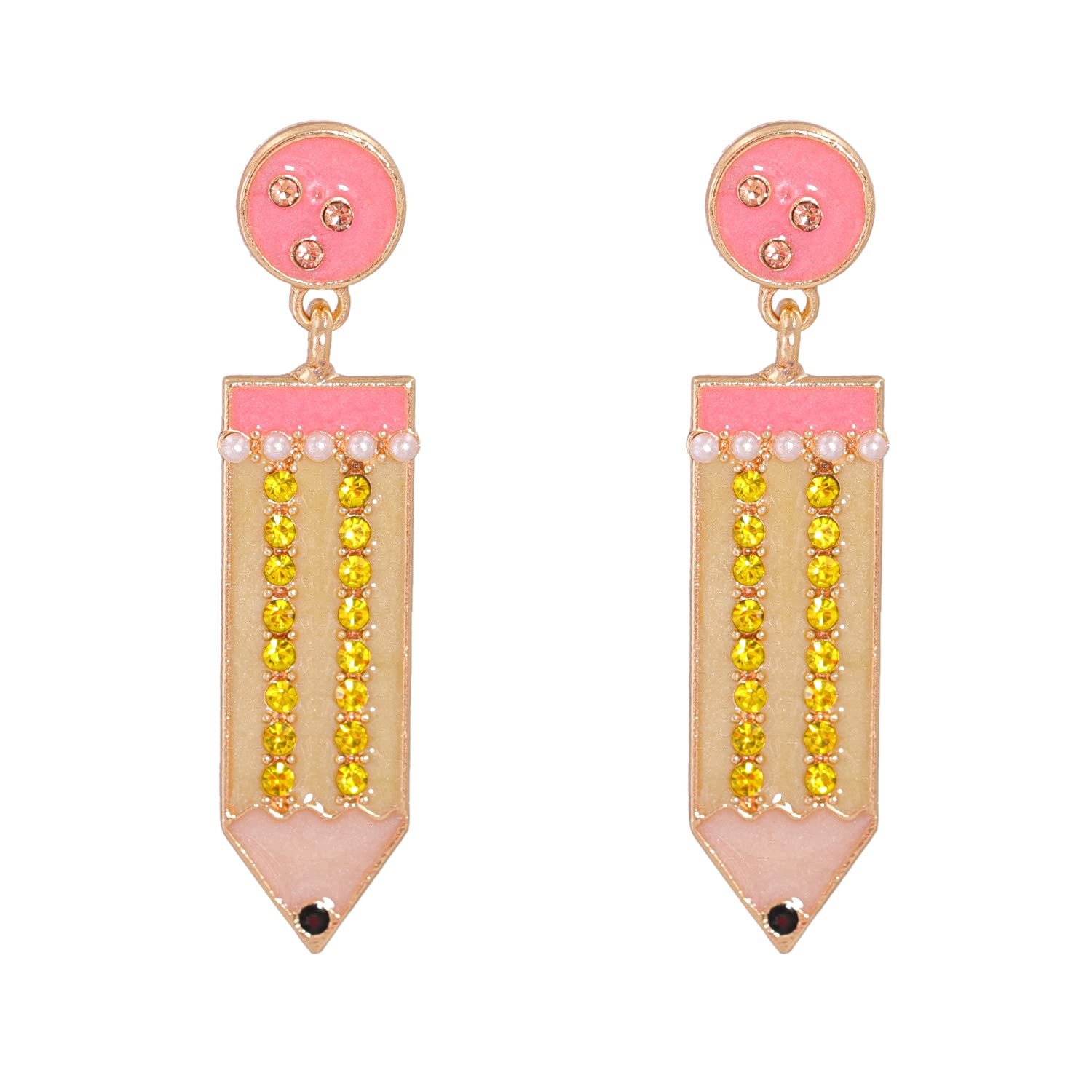 Funny Crystal Drop Dangle Stud Earrings for Women & Teens - Hypoallergenic Piercing Jewelry Gift for Teachers, Professors & Students | Perfect for Back to School, Office Wear & Casual Outfits