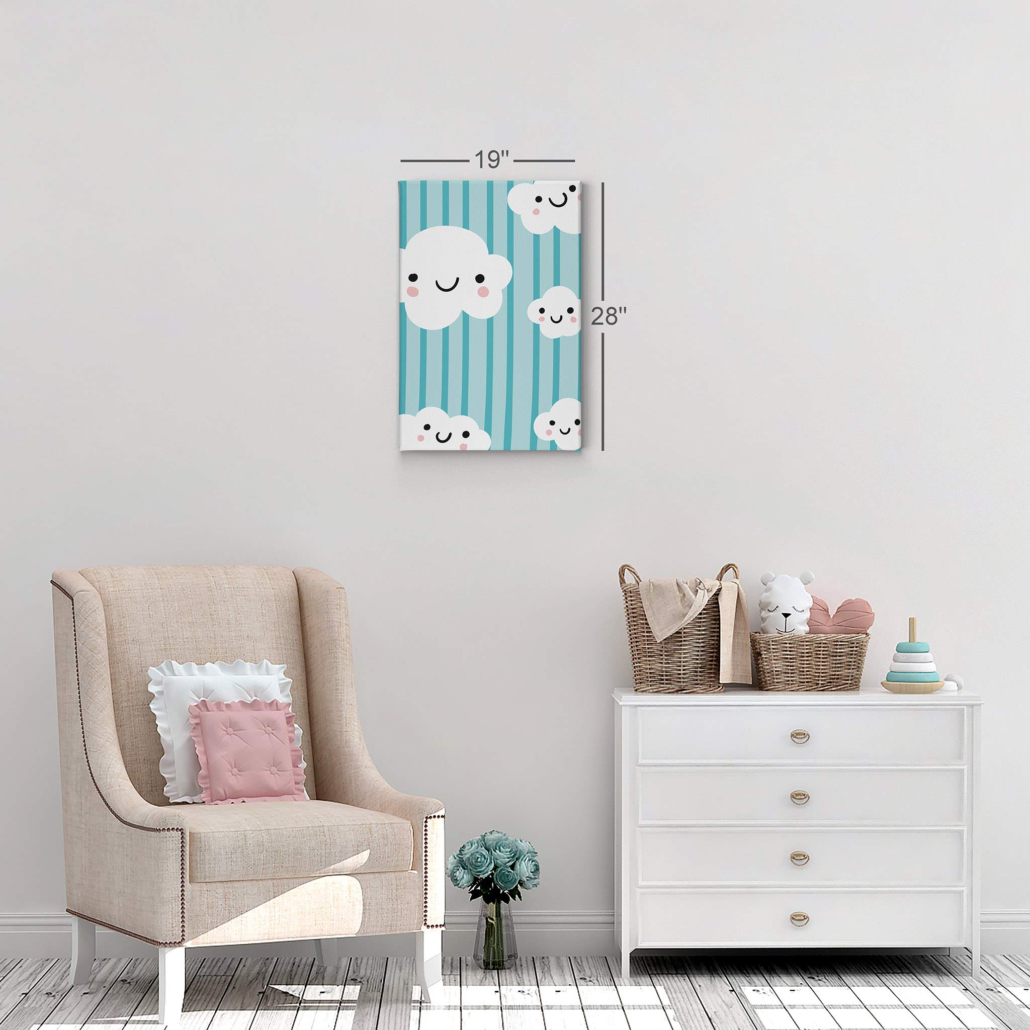 Smile Art Design Lovely Clouds Blue Background Canvas Print - Nursery Wall Art for Baby & Kids Room Decor - Ready to Hang 28x19 Inch - Made in USA | Perfect for Nursery, Bedroom, Playroom & Gift