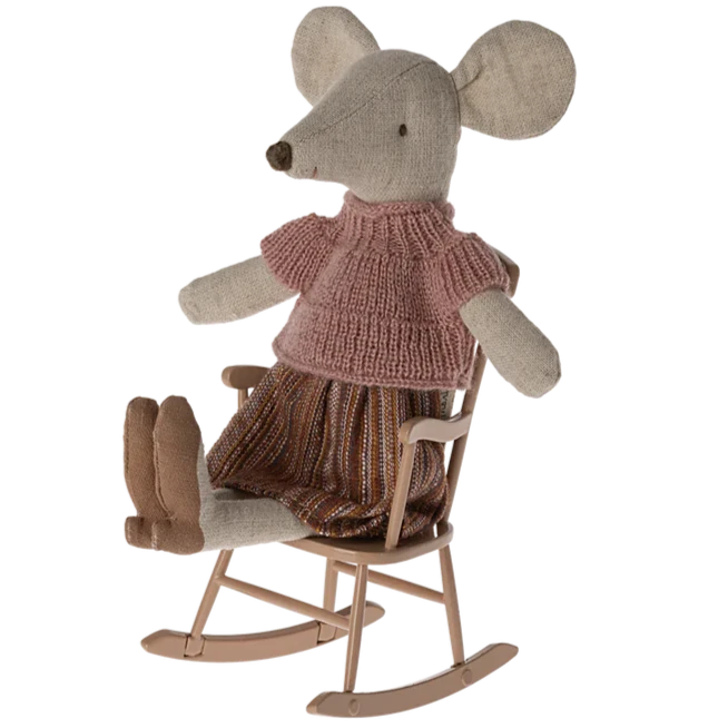 Maileg Dark Powder Mouse Rocking Chair - Adorable Nursery Decor for Kids' Bedroom & Playroom