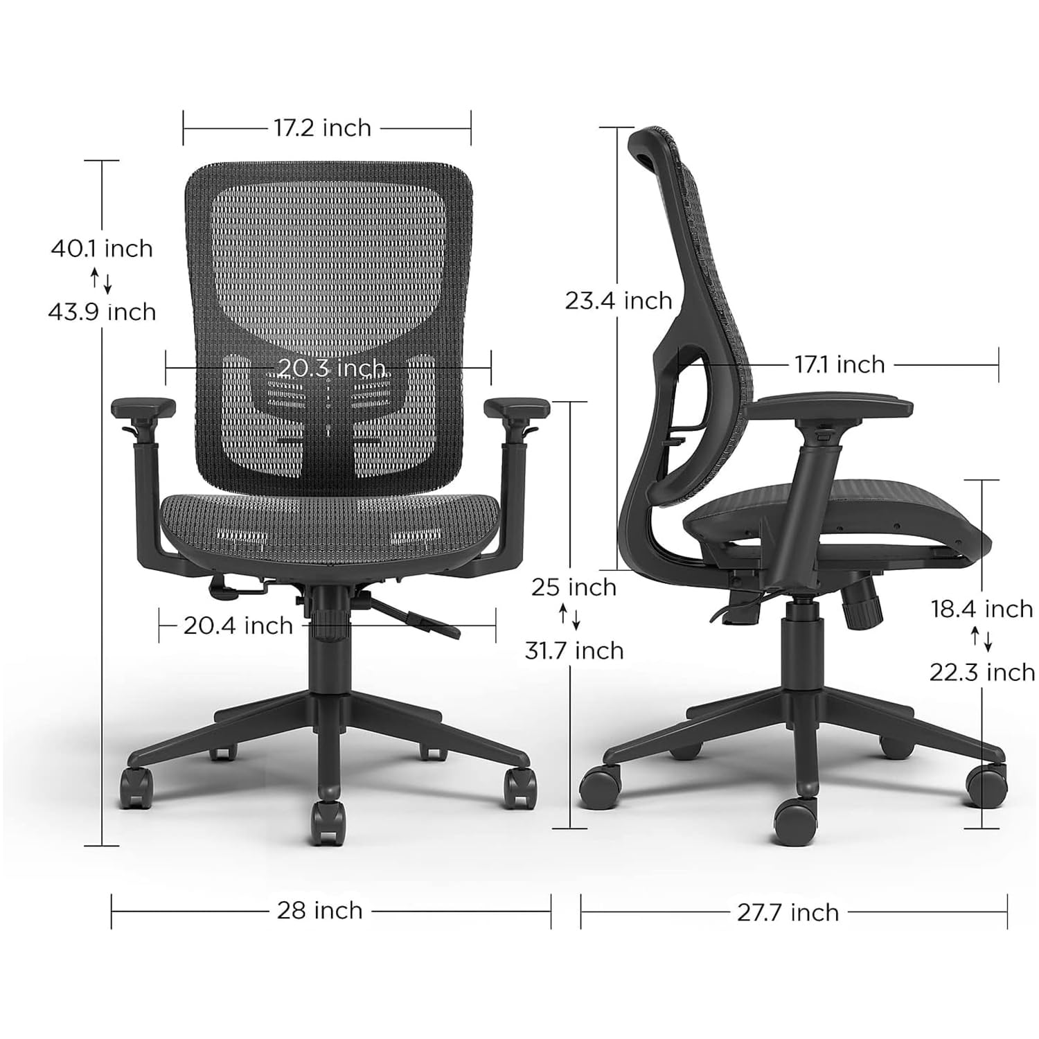 Ergonomic Mesh Swivel Office Chair with Adjustable Height, Armrests & Lumbar Support - Breathable Kroy Fabric for All-Day Comfort - Ideal for Home Office, Gaming & Computer Workstations