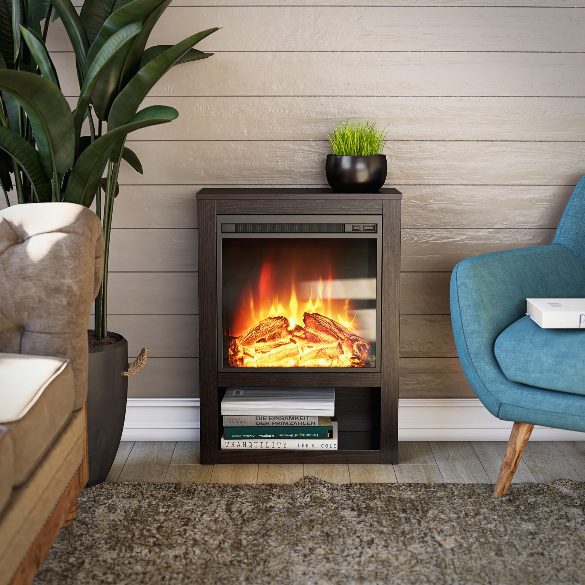 Ameriwood Home Clermont Electric Fireplace Mantel in Espresso - Modern Electric Fireplace TV Stand for Living Room, Bedroom & Office