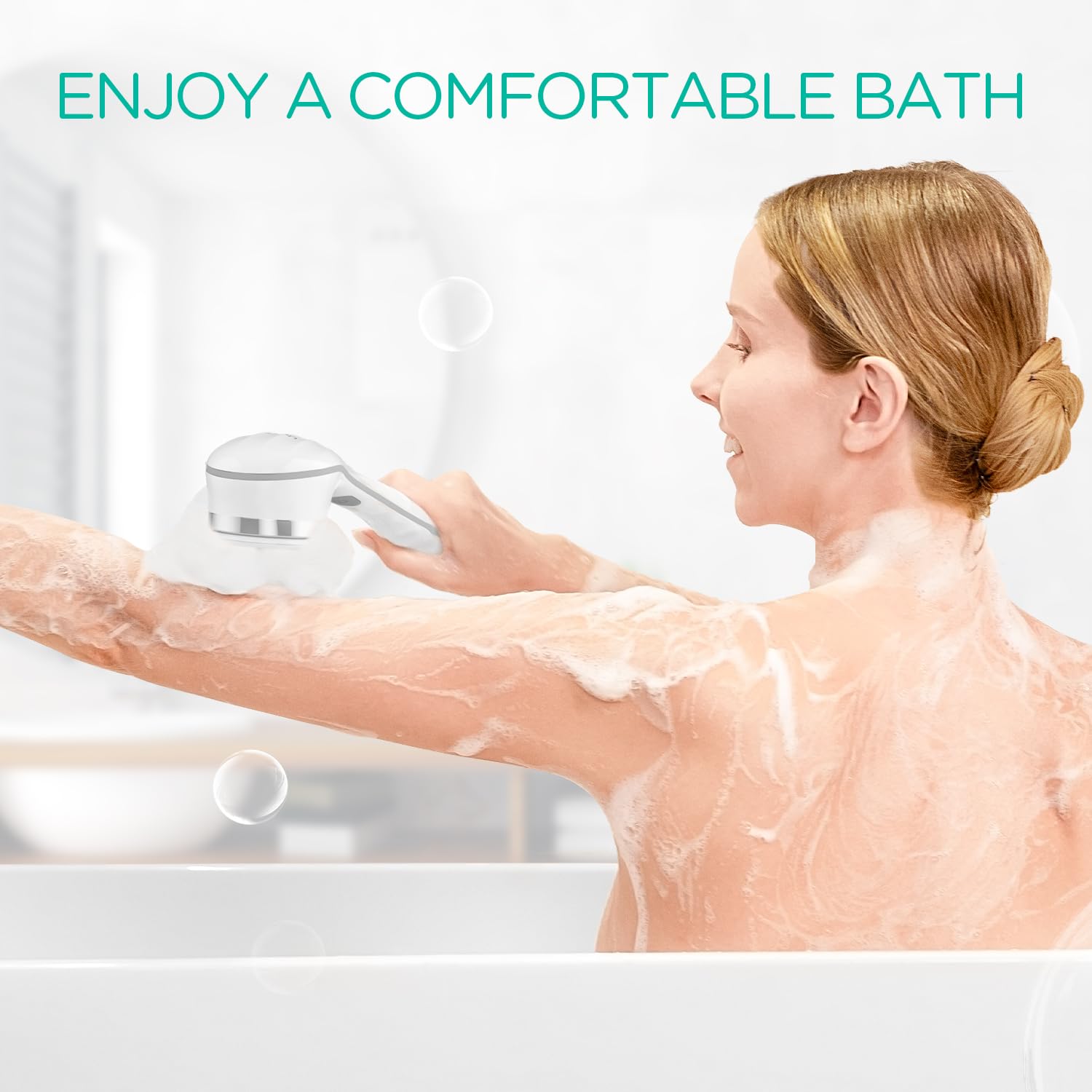 VOYOR Rechargeable Electric Body Brush - Exfoliating Back Scrubber with Long Non-Slip Handle for Deep Cleansing & Massage | Shower, Bath & Spa Use | Waterproof Spin Brush for Smooth Skin (Grey)