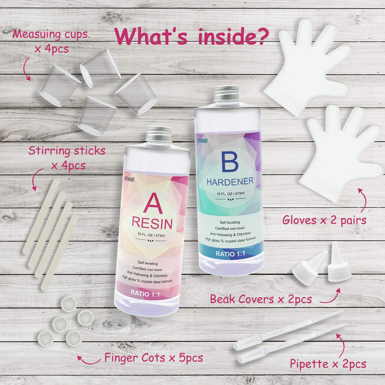 Premium Epoxy Resin Kit - Crystal Clear, Non-Yellowing, Bubble-Free, Self-Leveling, 1:1 Mix Ratio for DIY Jewelry, Art Crafts, Woodworking & Resin Molds (17oz) - Perfect for Home Decor, Tabletop Coatings, and Creative Projects