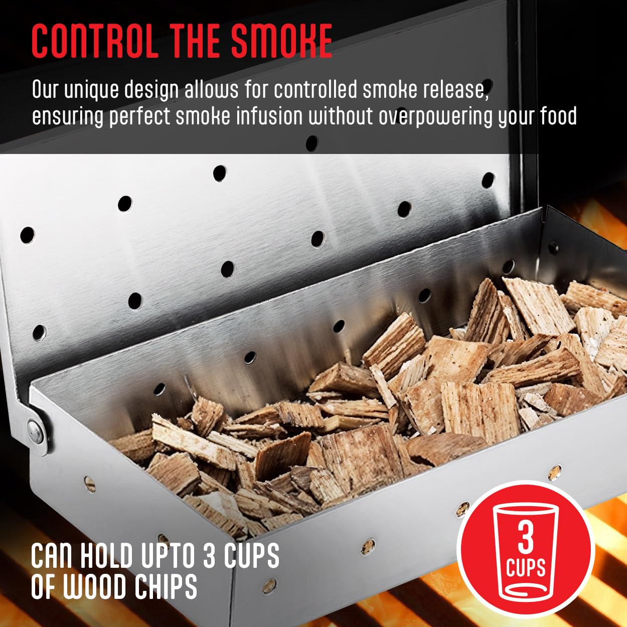 Premium Stainless Steel Smoker Box for Gas & Charcoal Grills - Universal Wood Chip Smoker Box with Hinged Lid for Delicious BBQ Flavor - Perfect for Backyard Grilling, Camping & Outdoor Cooking Accessories
