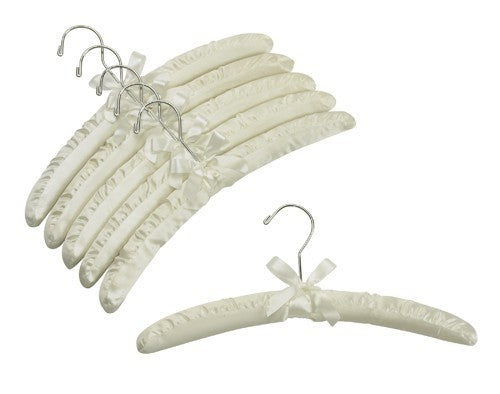 Satin Clothes Hangers with Chrome Hook - Ivory - Non-Slip Velvet Hangers for Wardrobe, Closet & Travel - Space Saving & Gentle on Delicate Fabrics
