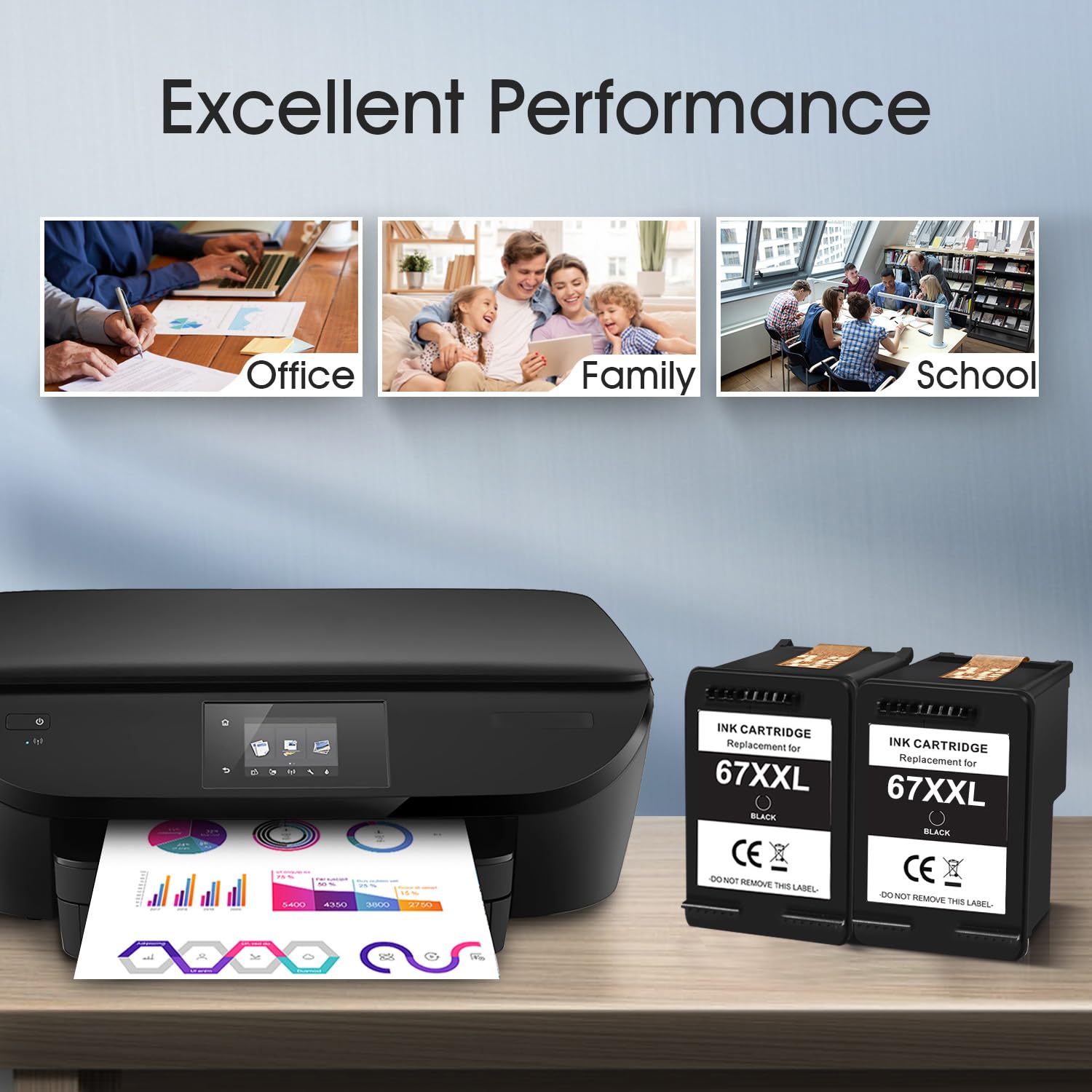 HP 67XXL 67XL Black Ink Cartridge Replacement (2-Pack) - Compatible with HP DeskJet 2700/2700e/2755e/4155e, Envy 6055e/6455e/6400/6075, Envy Pro 6452/6458/6475 Printers - High Yield Printing for Home & Office Documents, Photos & School Projects