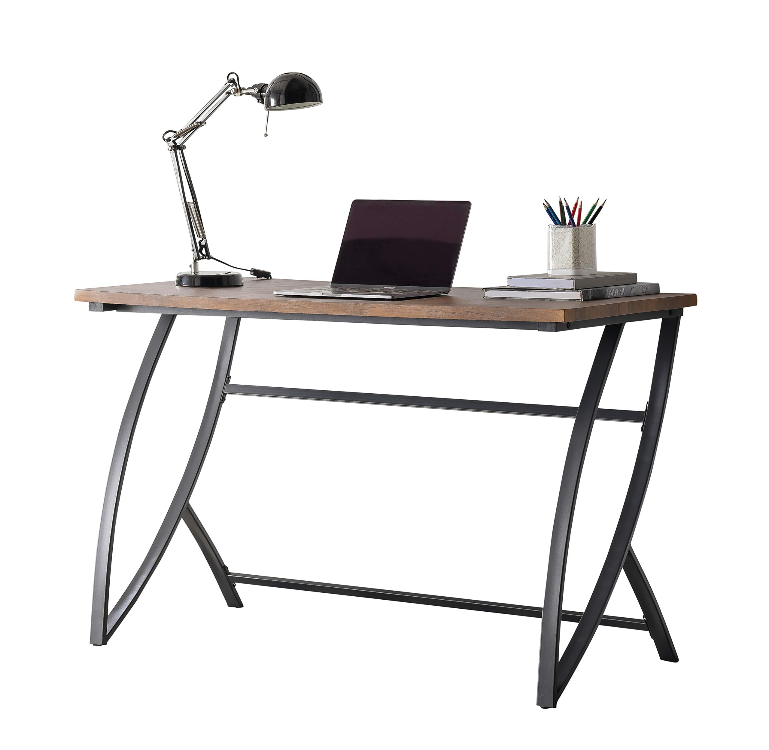 Kings Brand Furniture - Haughton Black Metal & Walnut Wood Writing Desk with Laptop Stand | Home Office, Study, Dorm Room Workspace