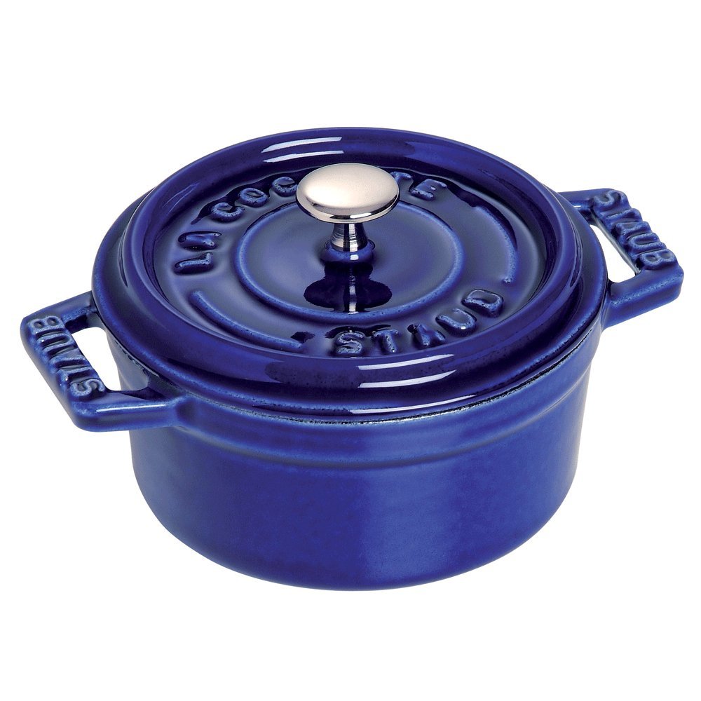 Staub Cast Iron 0.25-qt Mini Round Cocotte Dutch Oven - Dark Blue, French-Made Cookware for Baking, Serving & Kitchen Decor