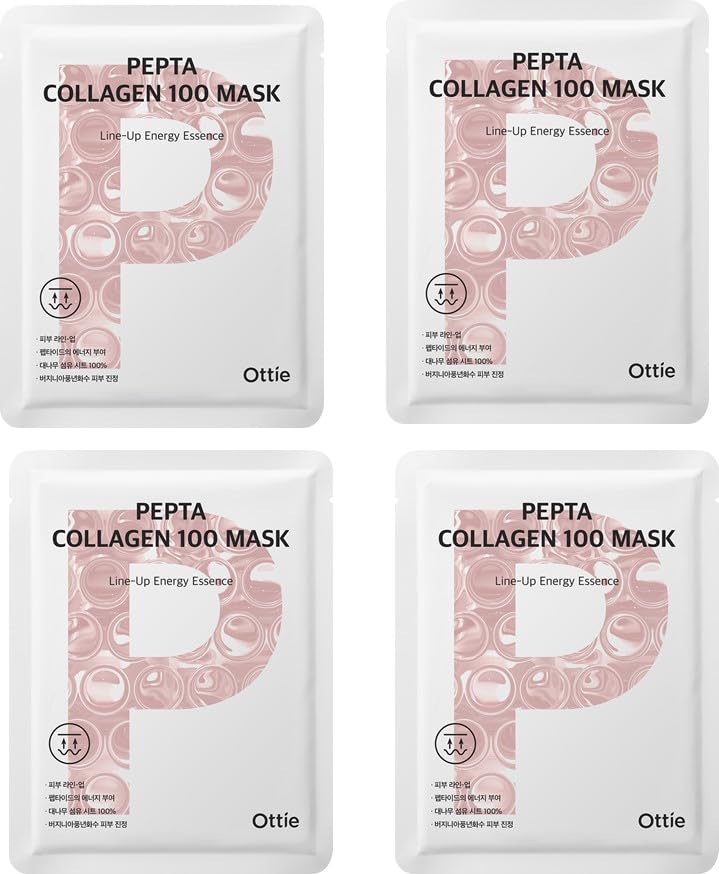 Ottie Korean Collagen Sheet Mask Set - Anti Aging & Wrinkle Reduction - Skin Firming & Lifting Face Mask (25ml x4) | Made in Korea | Perfect for Spa Night, Skincare Routine & Gift Giving