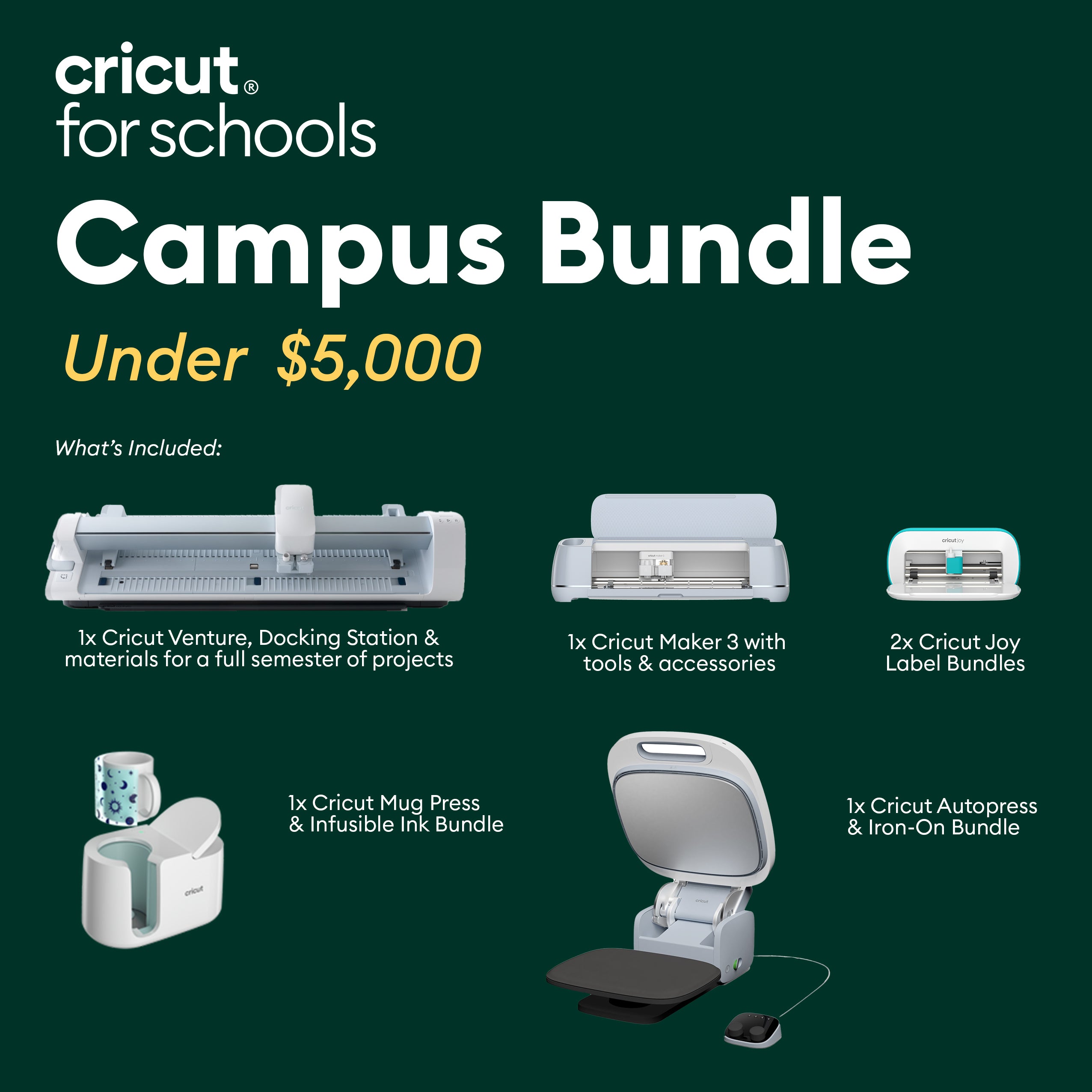 Cricut Campus Bundle - DIY Crafting Machine for Vinyl Cutting, Heat Transfer & More | Perfect for Home Decor, T-Shirts & Personalized Gifts