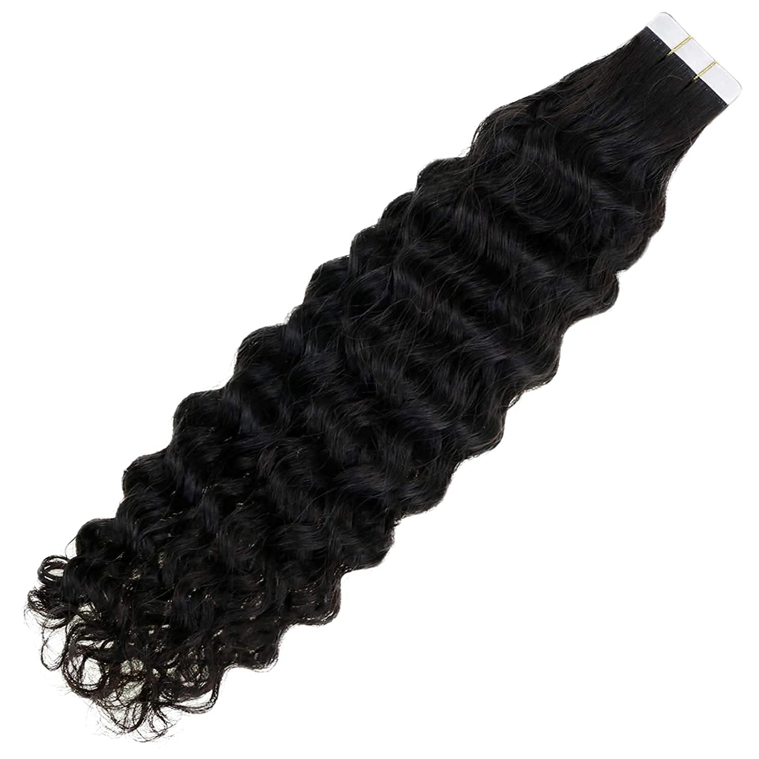 Brazilian Remy Human Hair Extensions - 100g 40pcs Loose Curly Tape in Deep Seamless Skin Weft (28inch, Natural Black) | Glue-On Hair Extensions for Volume & Length | Perfect for Parties, Weddings & Daily Styling