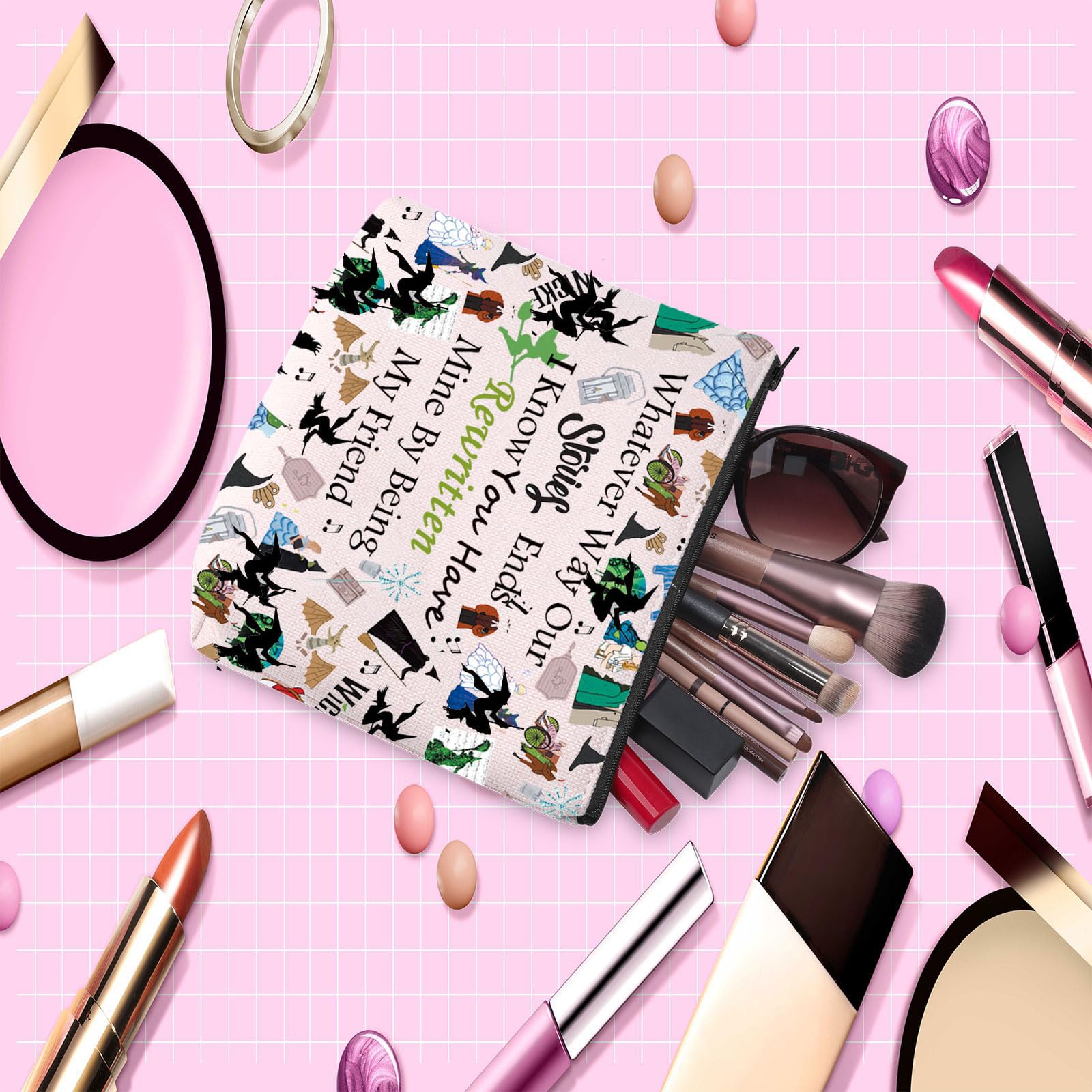 JYTAPP Disney Villains Themed Musical Makeup Bag - Witch Cosmetics Pouch with Zipper for Fans, Perfect Gift for Wicked Musical Lovers (Great for Travel, Theater & Halloween Accessories)