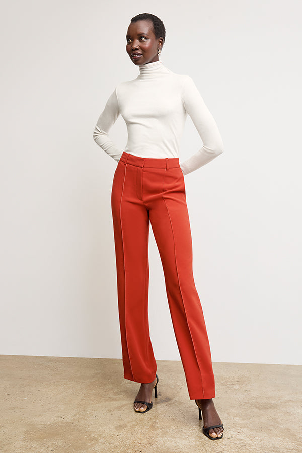 Lowen Jetset Pant - Everyday Crepe Pants with Topstitch Detail in Ginger | Comfortable Women's Trousers for Work, Travel & Casual Wear