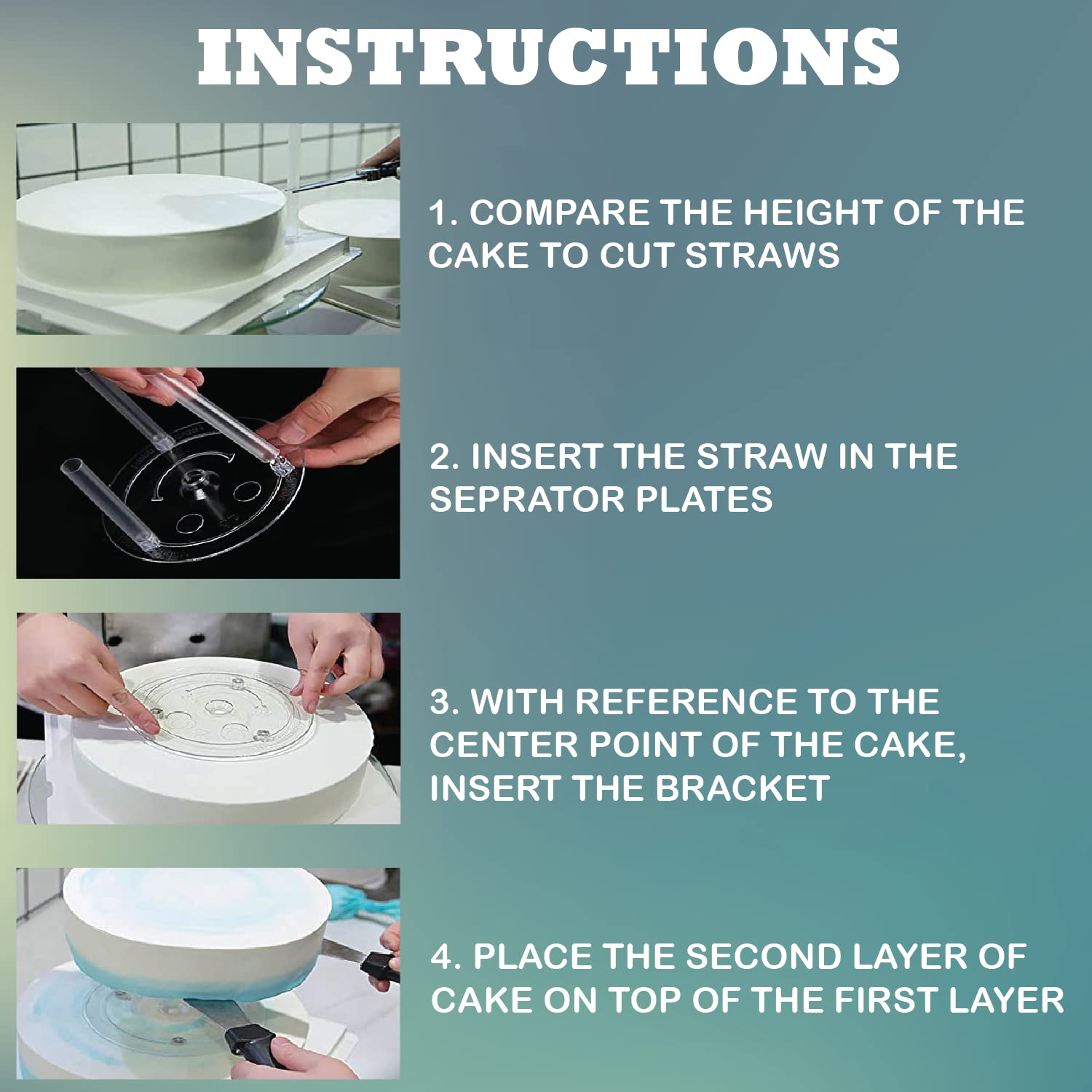 Glanly 4-Piece Clear Plastic Cake Stand Set with 20 White Support Rods - Sturdy Tiered Cake Separator Plates for 4,6,8,10 Inch Cakes - Perfect for Wedding, Birthday Party & Dessert Table Displays