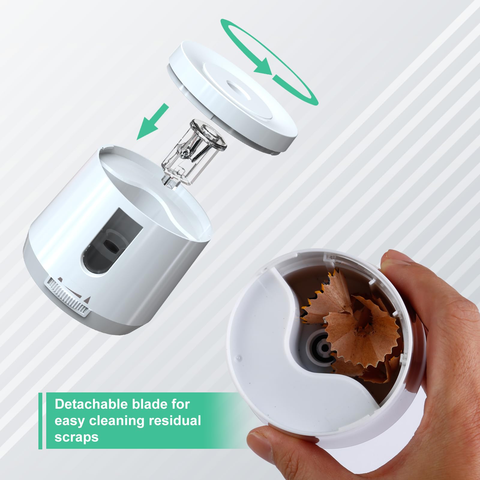 Bocyteopr Automatic Electric Pencil Sharpener - USB & Battery Powered Adjustable Sharpener for Colored Pencils (6-8mm) - Perfect for School, Classroom, Office & Home Use (White)