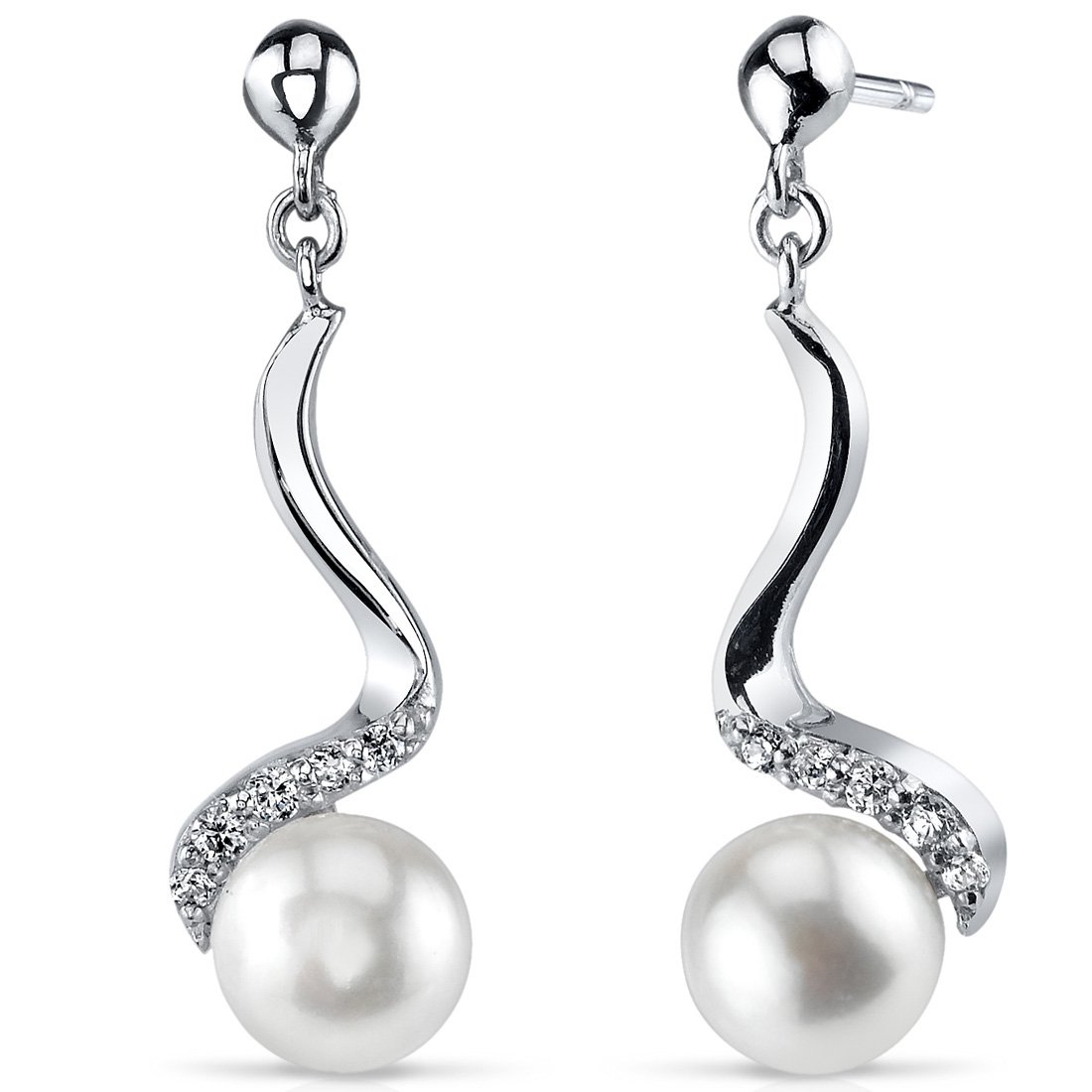 Peora Sterling Silver Freshwater Cultured White Pearl Pendant Necklace & Earrings Set - Elegant Spiral Drop Design for Women, Perfect for Weddings, Parties & Special Occasions