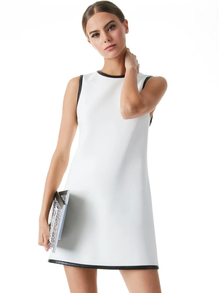 Coley Vegan Leather Dress for Women - Off White & Black | Stylish & Cruelty-Free Faux Leather Dress for Party, Office & Evening Wear