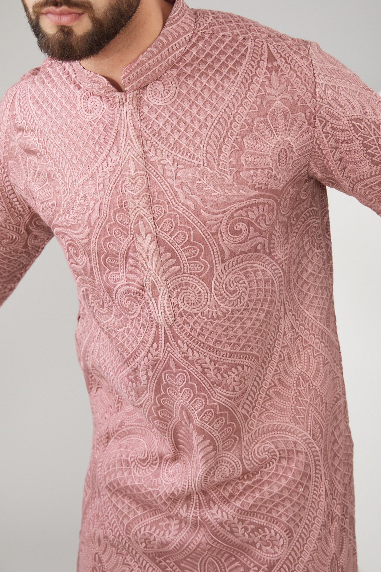 Elegant Mud Pink Chikankari Embroidered Silk Kurta for Women | Traditional Indian Handcrafted Tunic | Perfect for Festivals, Weddings & Casual Wear