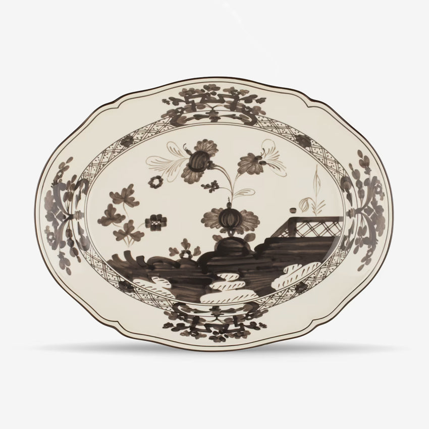 Ginori 1735 Oriente Italiano Oval Flat Platter Albus - Elegant Italian Ceramic Serving Dish for Dining, Entertaining & Home Decor