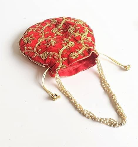 Handmade Embroidered Potli Bag - Jewelry Coin Pouch Clutch Purse with Handle for Women | Perfect for Weddings, Parties & Special Occasions