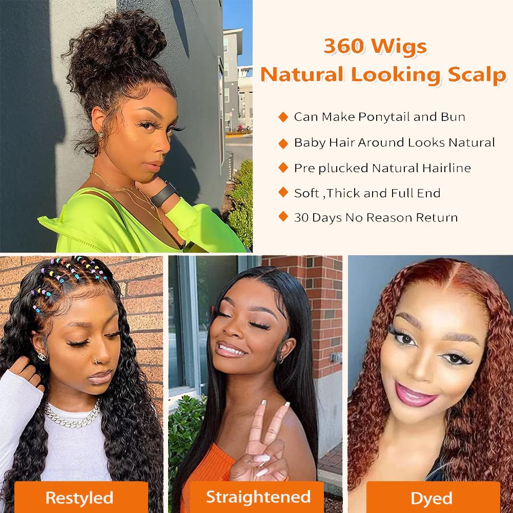 360 Lace Front Wigs Human Hair Water Wave - 20 Inch Full Lace Human Hair Wigs for Women with Pre-Plucked Hairline & Baby Hair | Natural Black Color | Perfect for Daily Wear, Cosplay & Special Occasions