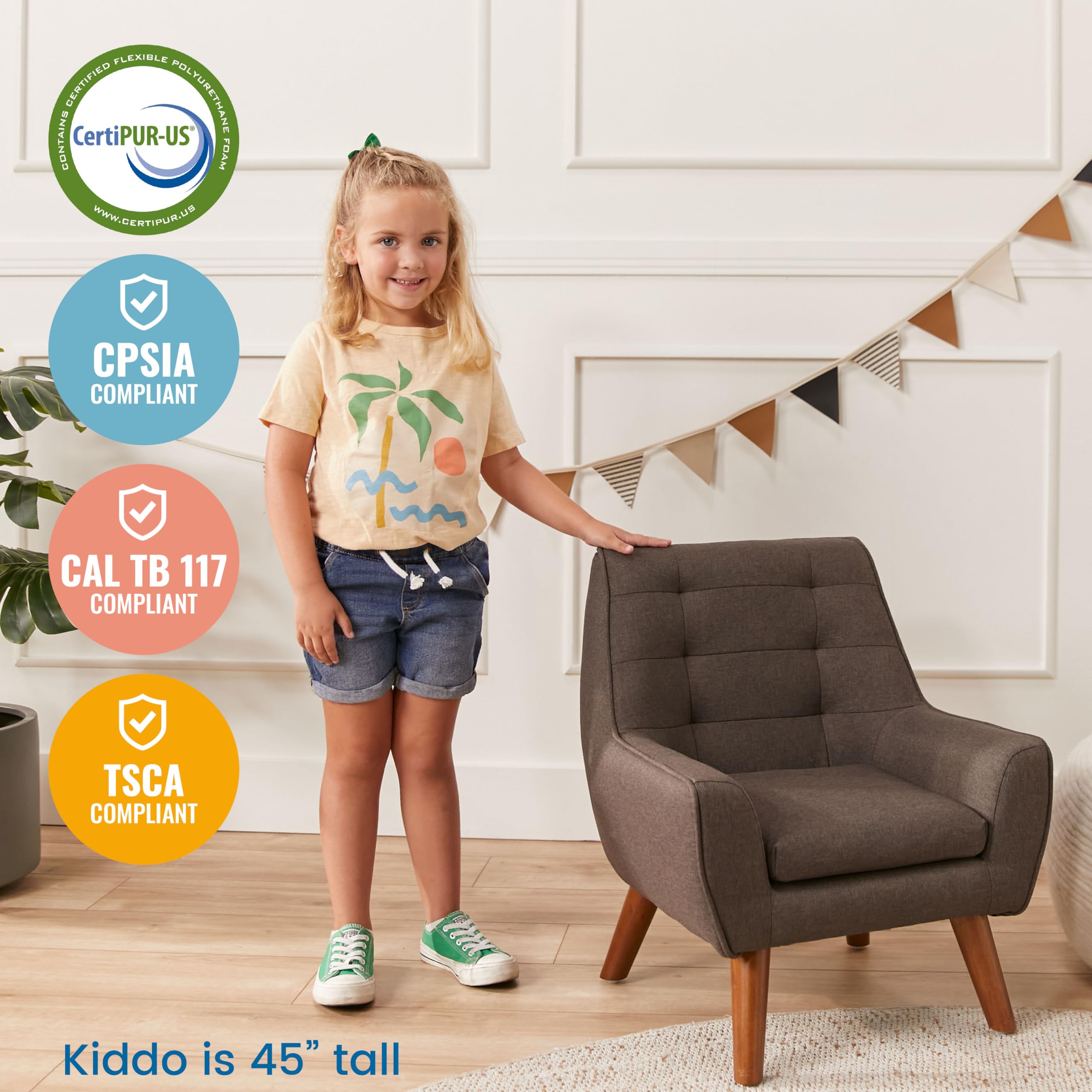 ECR4Kids Ezra Accent Chair for Kids - Modern Raisin-Colored Children's Furniture - Perfect for Bedrooms, Playrooms & Reading Nooks
