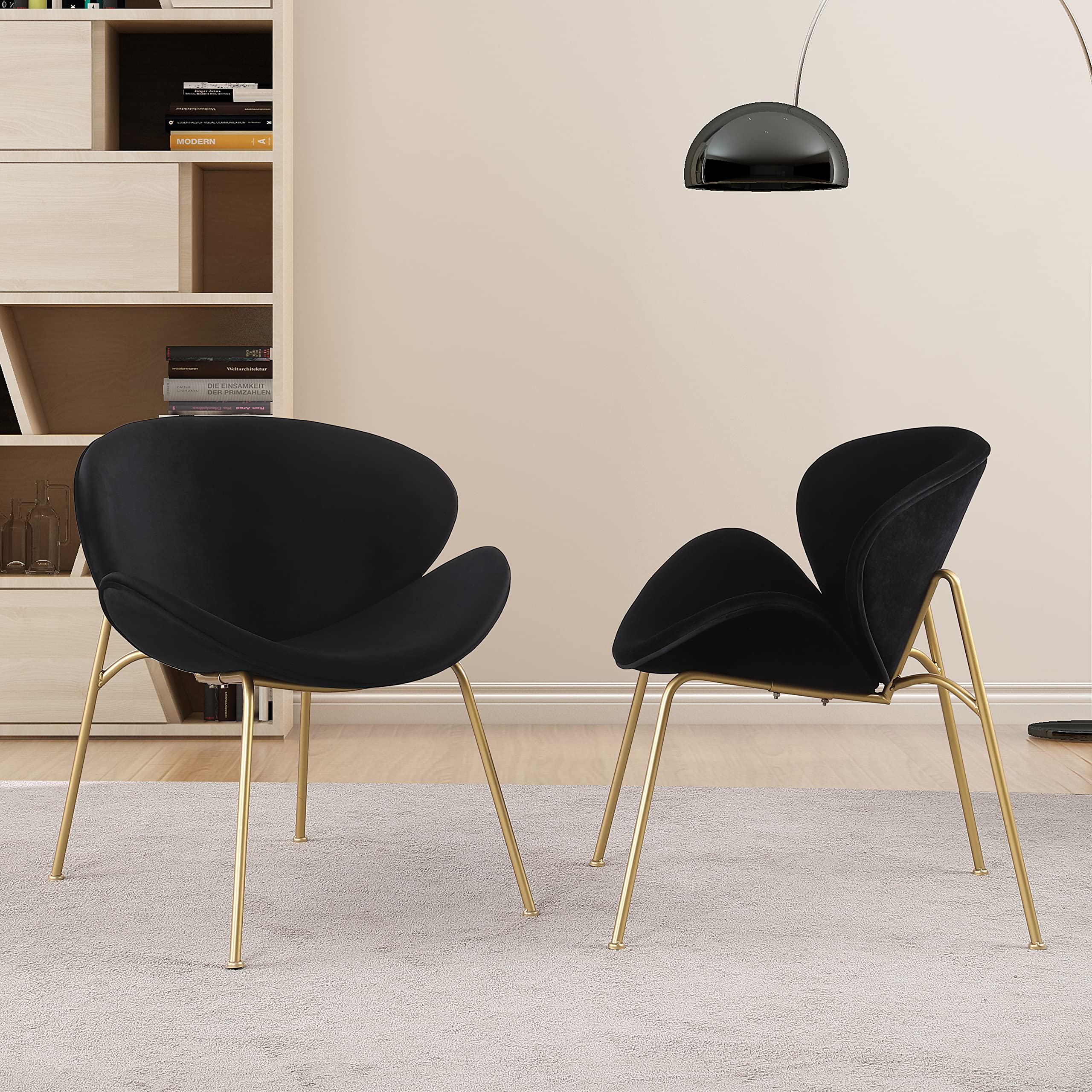 Yoluckea Velvet Vanity Chair Set of 2 - Modern Upholstered Living Room Chairs with Gold Metal Legs - Elegant Makeup Desk & Dining Side Chair with Arced Seat & Back - Perfect for Bedroom, Kitchen, Dining Room & Home Office Decor