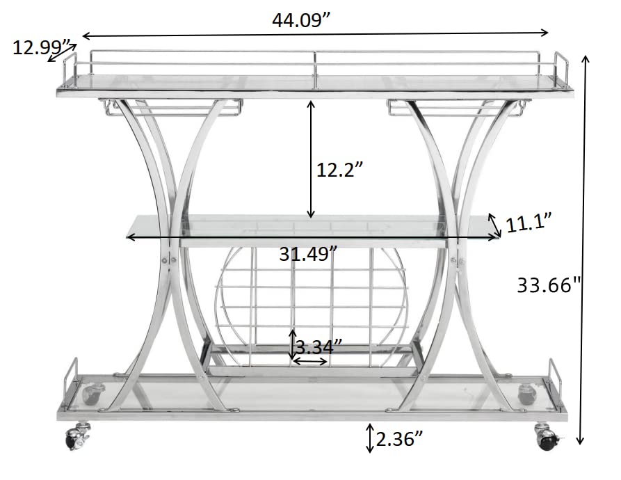 Yoluckea 3-Tier Glass Bar Cart with Wine Rack & Glass Holder - Tempered Glass Shelves, Lockable Wheels - Perfect for Home Bar, Kitchen Storage & Entertaining Guests