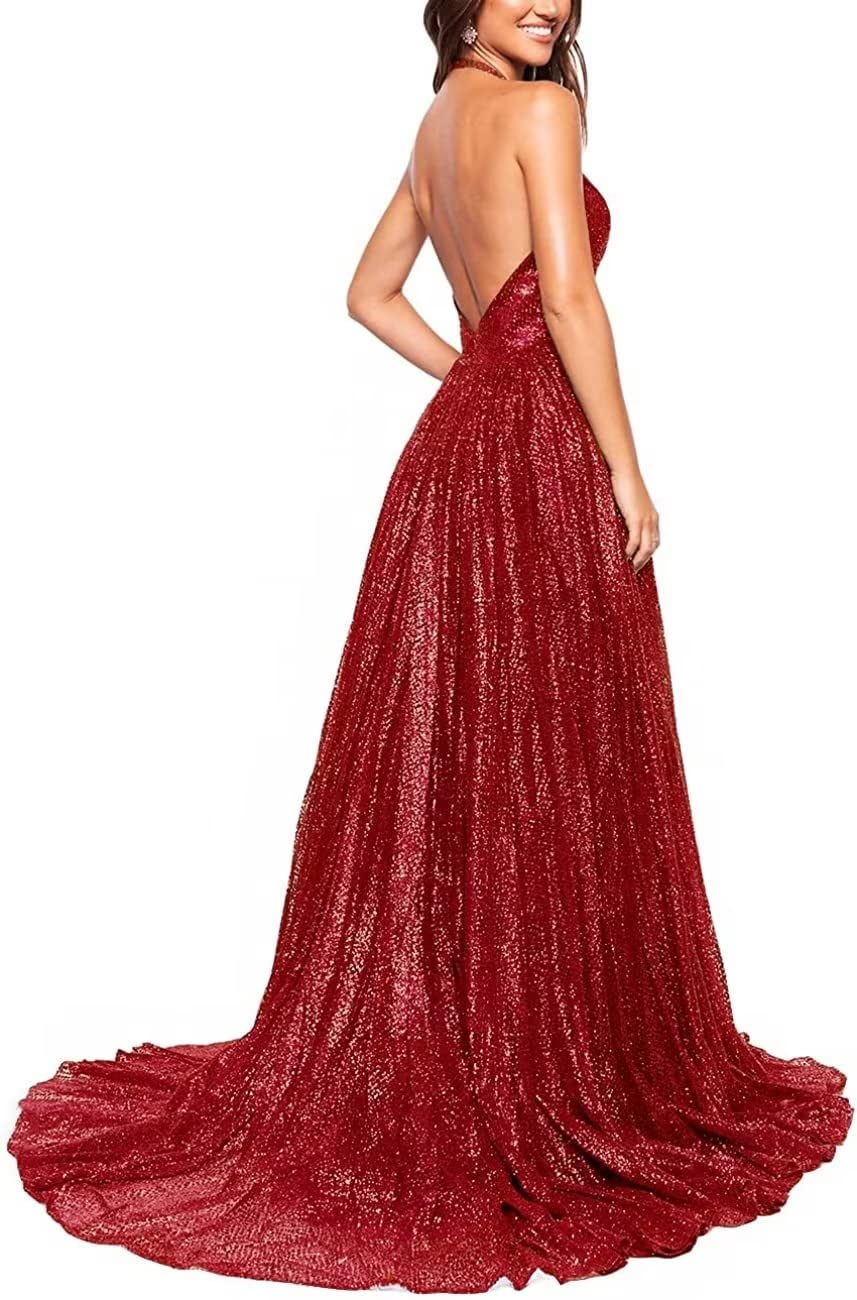 Sparkling Deep V-Neck Prom Dress for Women - Elegant Backless Long Tulle Formal Evening Gown for Homecoming, Wedding, Ball & Special Occasions