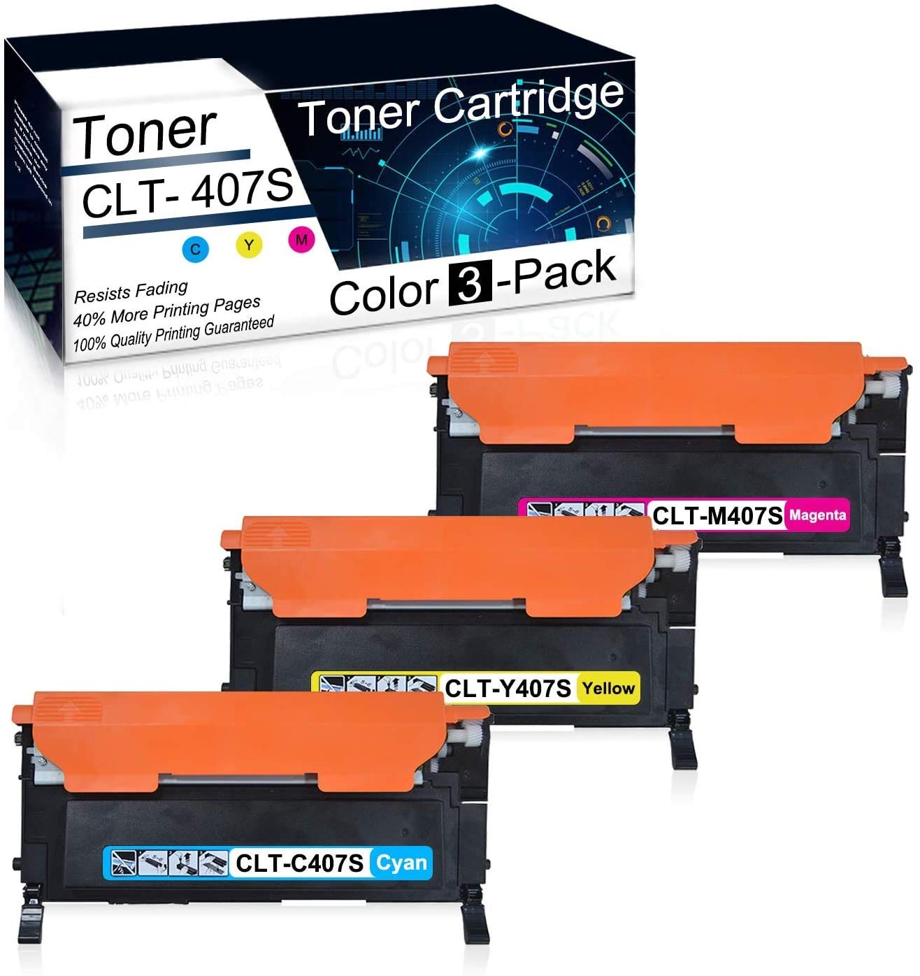 Samsung CLT-407S Toner Cartridge (3PK) - for CLX-318x & CLP-32x Printers - Home/Office Use