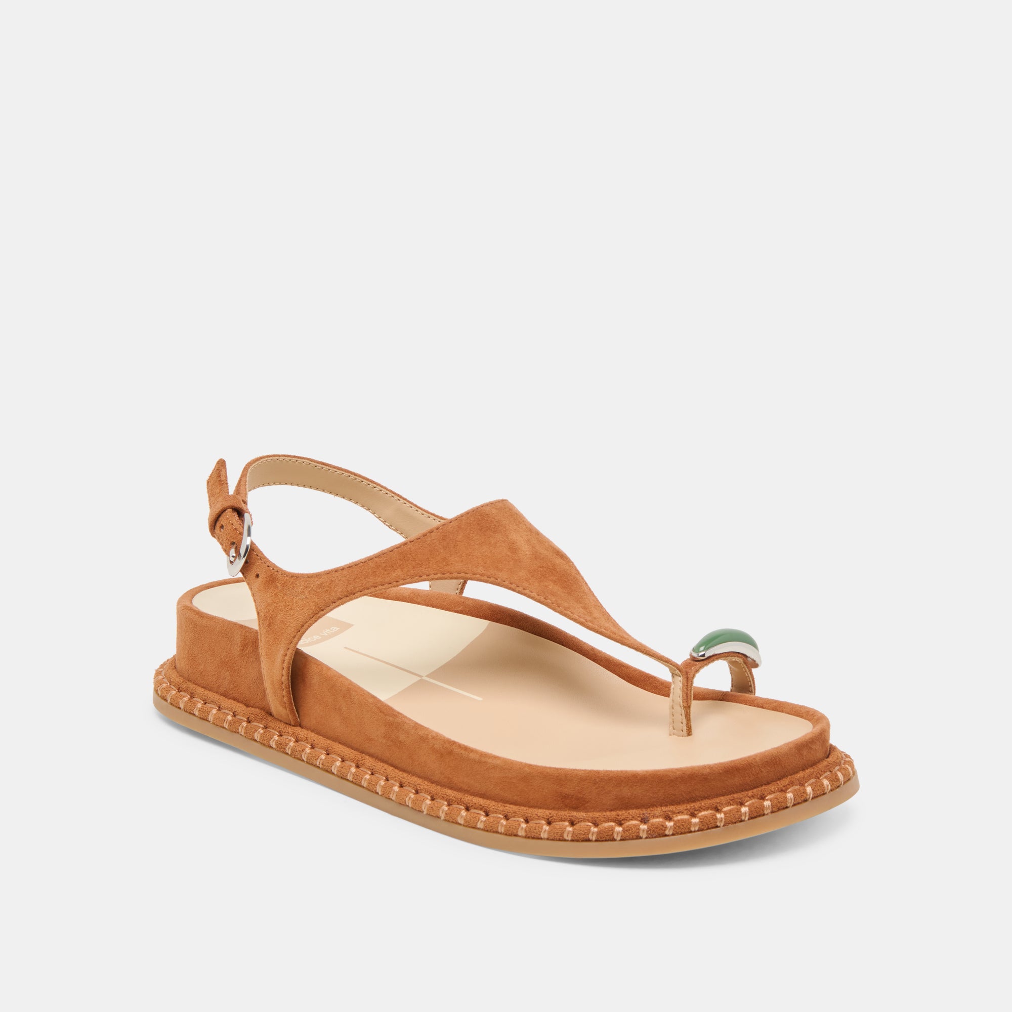 Stefan Gemstone Sandals for Women - Caramel Suede Comfortable Summer Beach Sandals | Perfect for Vacation, Poolside, and Casual Outings