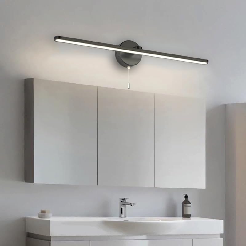 Modern Black 24 Inch LED Vanity Light Bar - Bathroom Mirror Lighting Fixture with 5000K Daylight & Pull Chain Switch - Perfect for Bathroom Vanity, Dressing Room & Makeup Area Wall Sconces