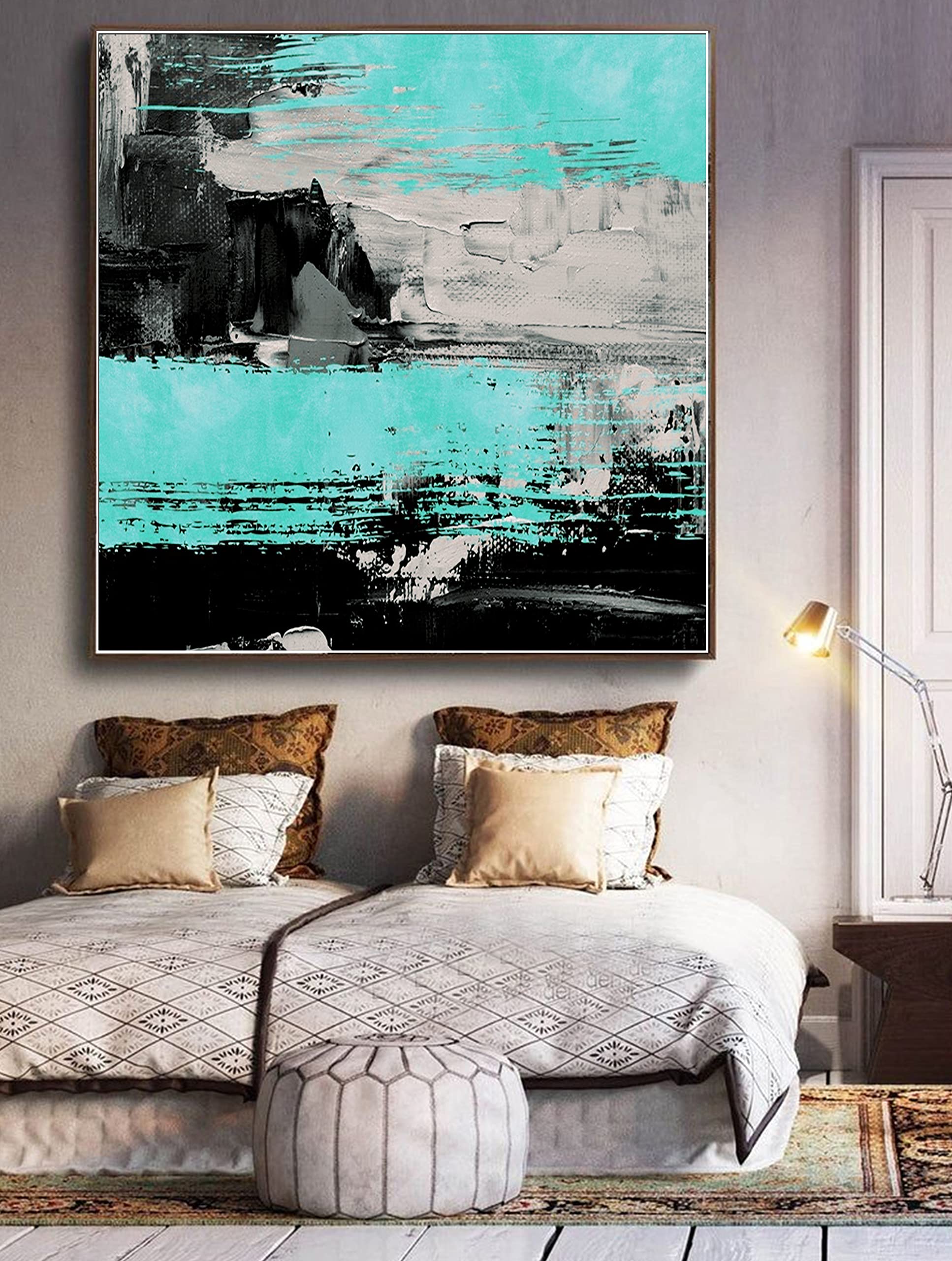 Handmade Navy Blue Abstract Acrylic Painting on Canvas - Modern Wall Art for Living Room & Bedroom Decor - 50x50 Inches - Perfect for Home, Office & Gift Giving
