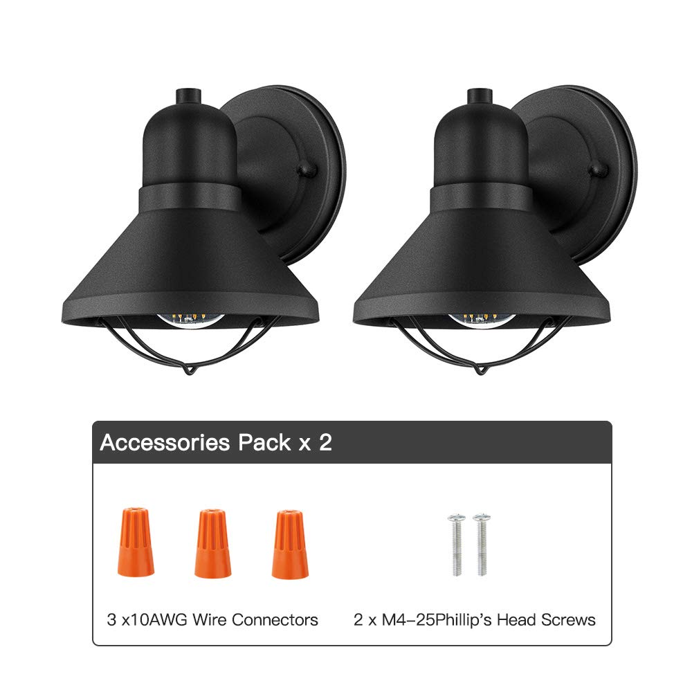 ARPENTER 2-Pack Outdoor Wall Sconce Lights - Weatherproof Powder Coated Finish for Porch, Garage & House Exterior - Perfect for Front Entryway, Backyard, Rental Properties & Playhouse Lighting