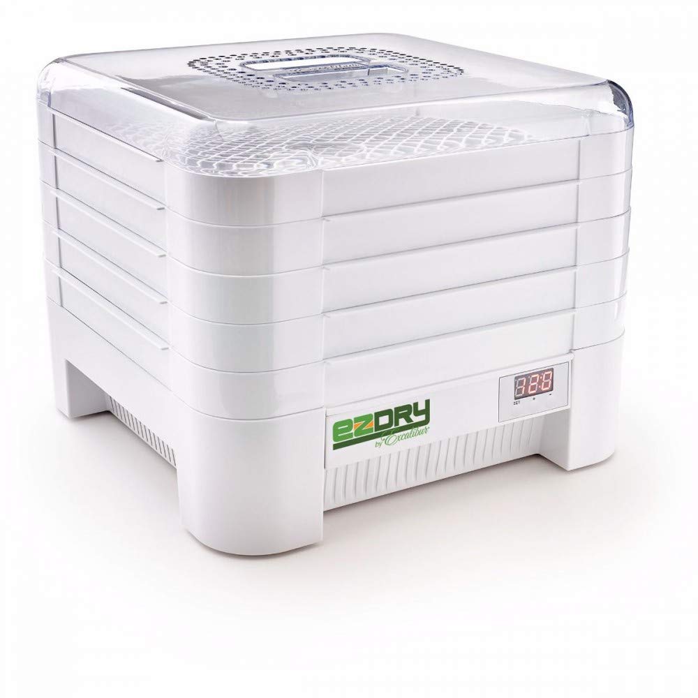 Excalibur ECB50B EZ Dry 5-Tray Stackable Electric Food Dehydrator with Temperature Control & Heat Sensor - Includes Mesh Screens, Yogurt Cups, Fruit Roll Sheets - BPA Free - Perfect for Drying Fruits, Vegetables, Herbs, Making Jerky & Yogurt at Home - Black