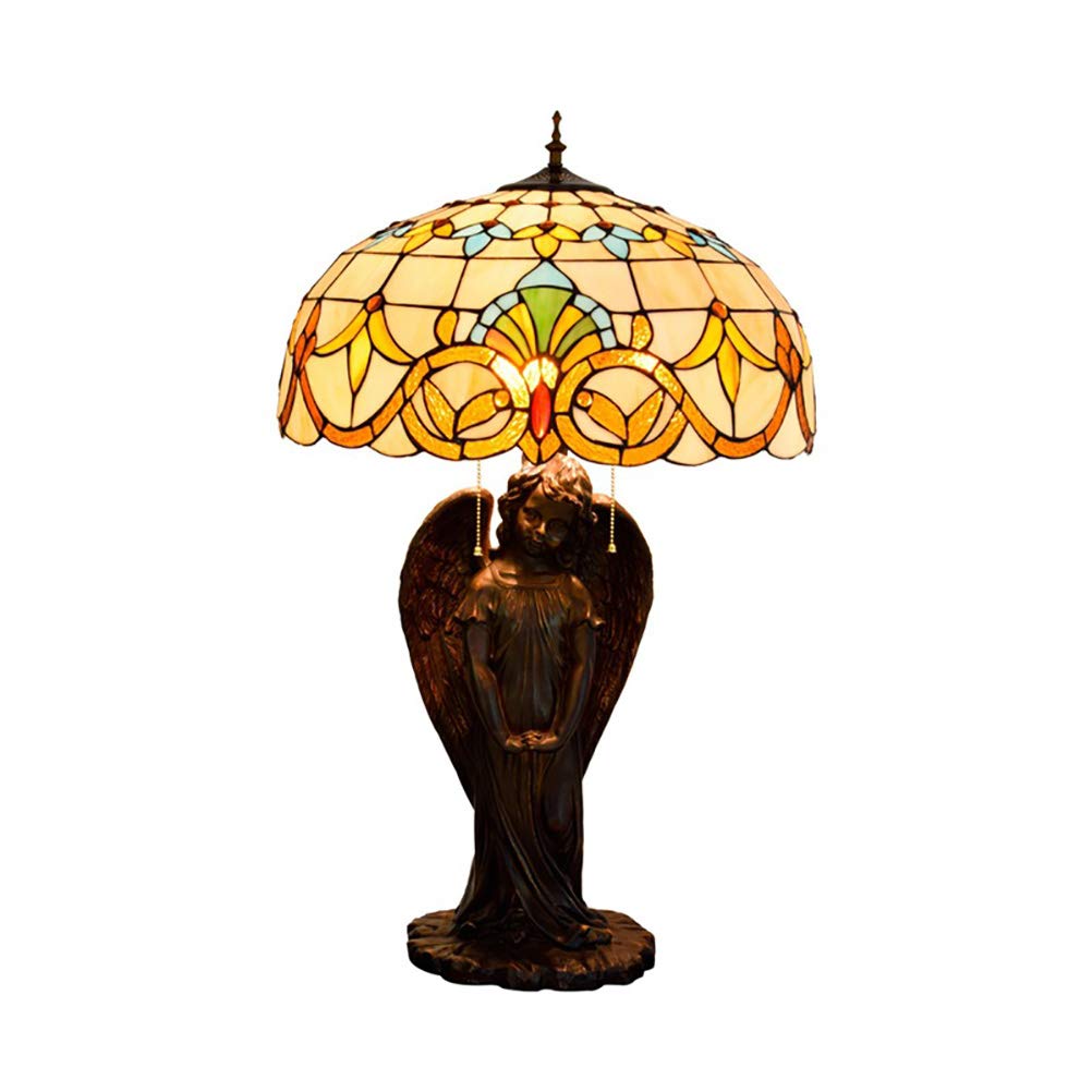 Luxury Tiffany Style Table Lamp - Vintage Baroque Stained Glass Angel Art Desk Lamp with E27 Base for Bedroom, Living Room, Study & Night Light Decor | Perfect for Romantic Ambiance, Reading Nook & Home Office Lighting