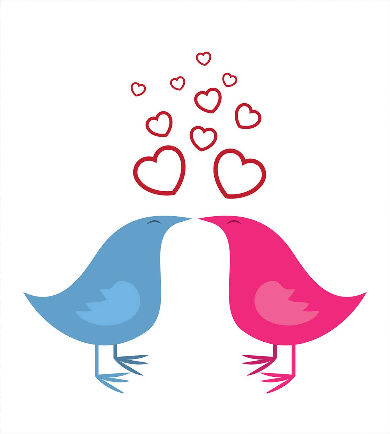 Ambesonne Love Duvet Cover Set - Queen Size 3 Piece Bedding with 2 Pillow Shams, Romantic Beak Birds & Heart Symbols Design on White Hot Pink Blue Background | Perfect for Couples Bedroom, Valentine's Day Gift & Home Decor