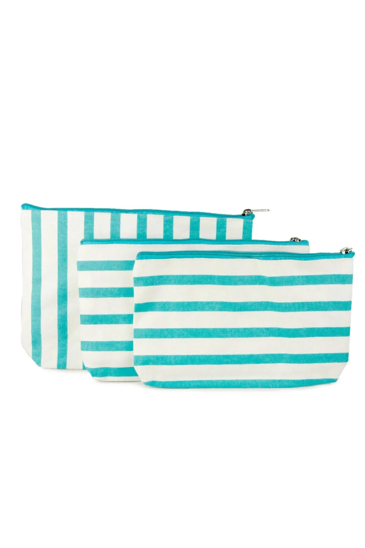 3-Pack Turquoise Striped Makeup Bags for Travel, Gym & Organizing Cosmetics | Waterproof & Durable Cosmetic Pouches
