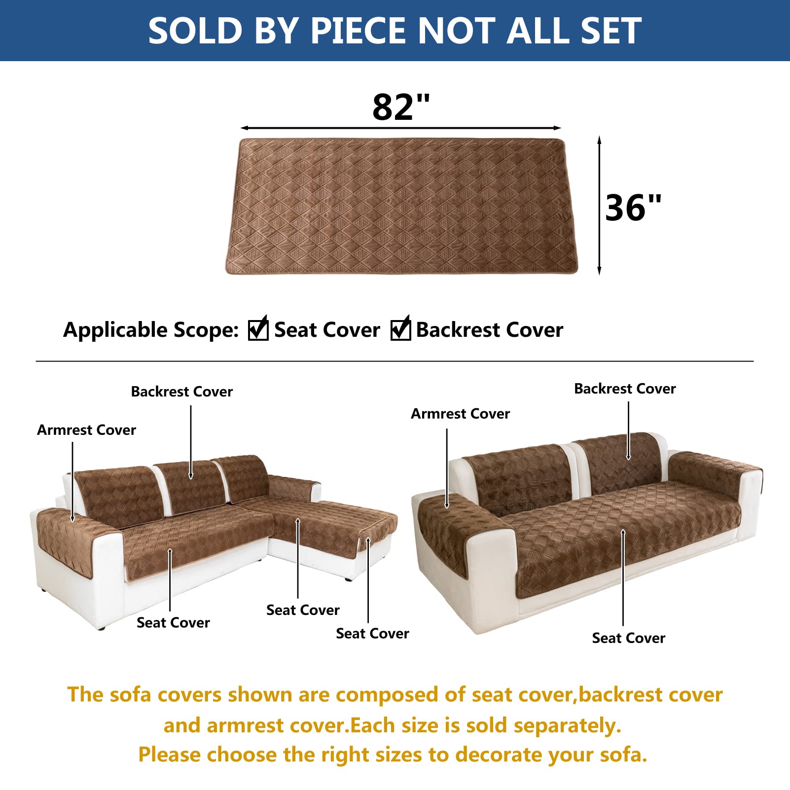 L-Shaped Sectional Sofa Slipcover - Light Brown Furniture Protector (36x82 Inches) for Pets, Dogs & Cats - Perfect for Living Room, Family Room & Home Theater - 3 Cushion Couch & Loveseat Cover (1 Piece)