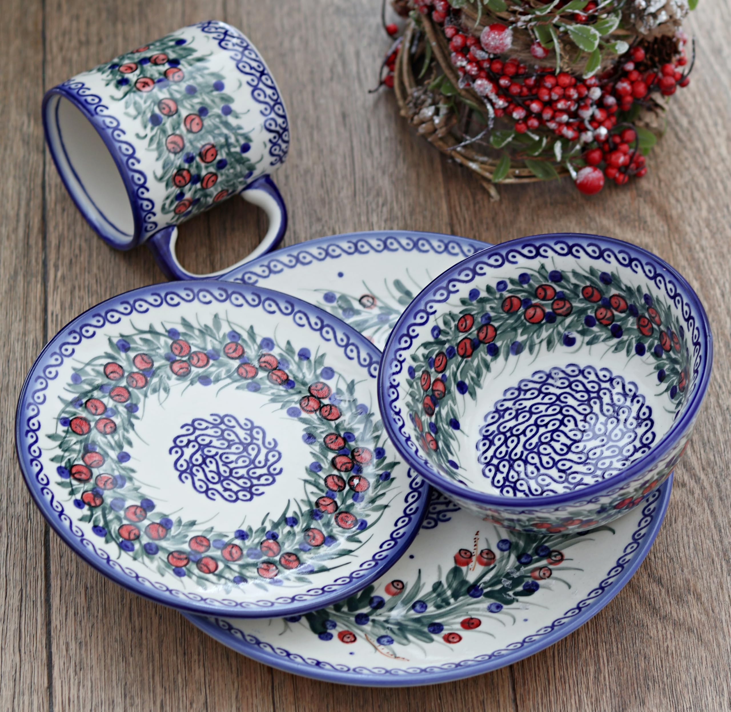 Handmade Blue Rose Polish Pottery Berry Dessert Plate - Elegant Ceramic Appetizer Dish for Strawberries, Desserts, Cheese & Charcuterie - Perfect for Parties, Tea Time & Home Decor